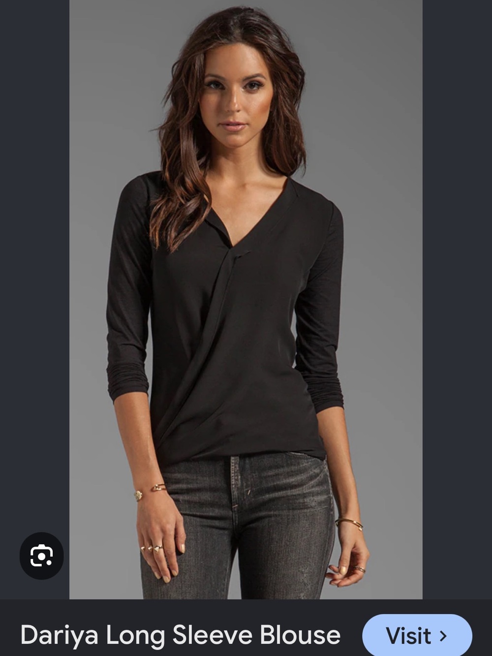 Theory 100% Silk Dariya Black Long-Sleeve V-Neck Blouse